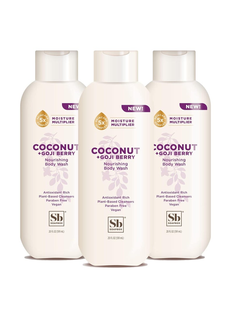 Soapbox - Soapbox Body Wash Coconut  Goji Berry Body Wash for Women Men Vegan  Antioxidant Rich Moisturizing Soap with Shea Butter Peptides  Keratin Promoting B3 3 Pack 20oz Each - Image 1