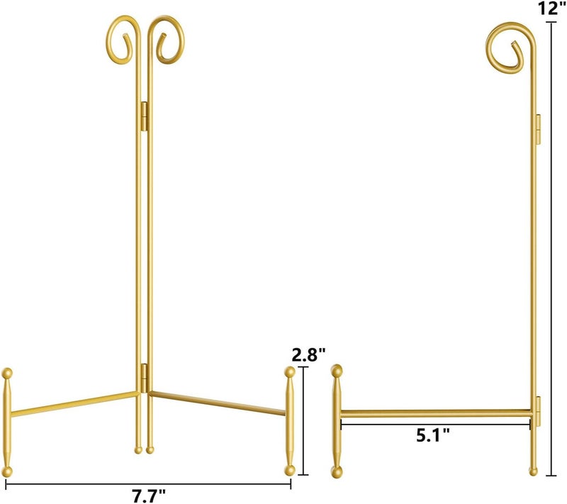 SVENJBB Plate Stand and Holder Display Stand 12 Inch, Gold Iron Picture Frame Stand for Display, Collapsible and Portable Easel Stand for Table (2 Pack) - Image 5