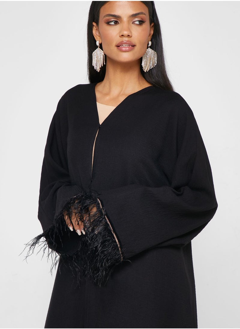 hayas closet - Feather Detail Sleeve Abaya - Image 1