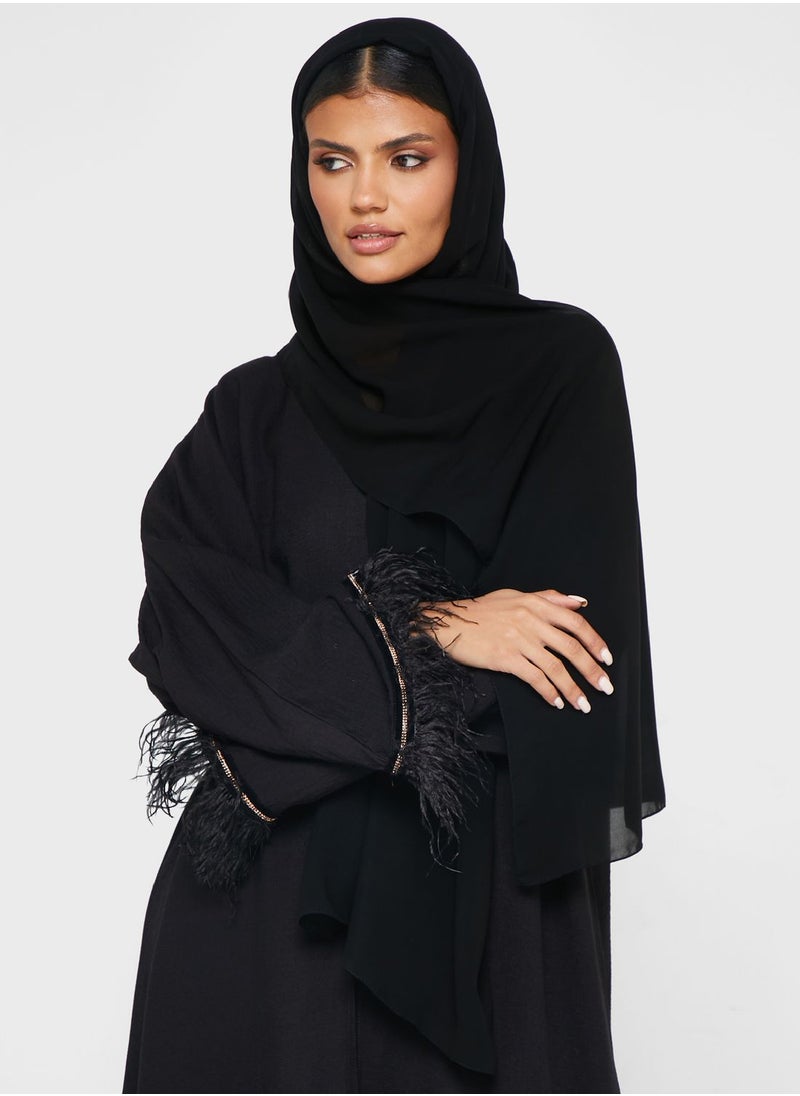 hayas closet - Feather Detail Sleeve Abaya - Image 1