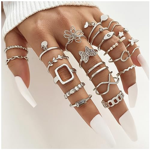 IFKM Silver Jewelry Set For Women With Chokers Pendant Necklaces, Layered Link Bracelets Bangle, Stackable Knuckle Rings, Stud And Hoop Earrings Dainty Elegant Cute Valentine Anniversary Birthday Friendship Gift - Image 4