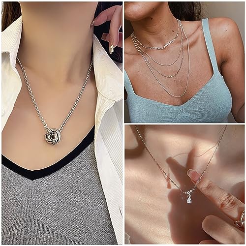 IFKM Silver Jewelry Set For Women With Chokers Pendant Necklaces, Layered Link Bracelets Bangle, Stackable Knuckle Rings, Stud And Hoop Earrings Dainty Elegant Cute Valentine Anniversary Birthday Friendship Gift - Image 2