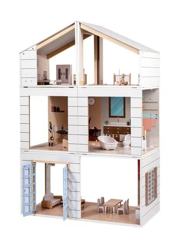 Factory Price Wooden Dollhouse – Large 3-Story Wooden Playset for Boys, Girls & Toddlers – 89 x 50 x 50 cm – Pretend Play Gift Set - Image 3