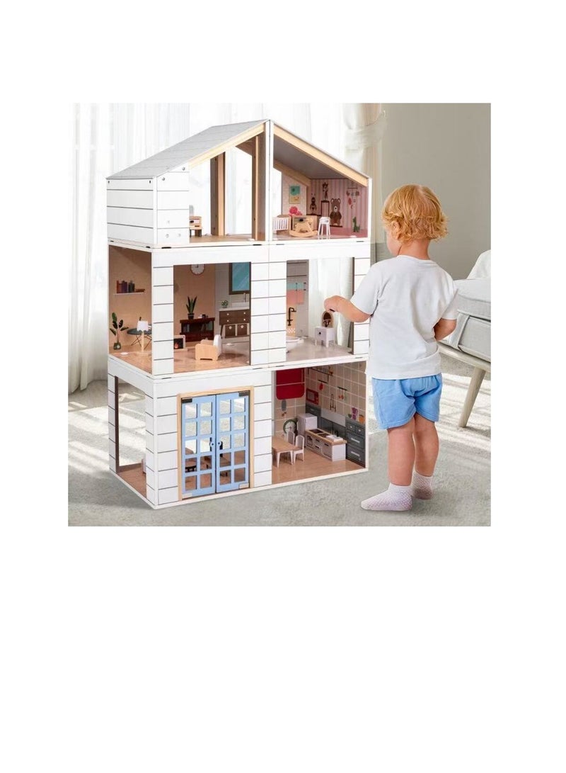 Factory Price Wooden Dollhouse – Large 3-Story Wooden Playset for Boys, Girls & Toddlers – 89 x 50 x 50 cm – Pretend Play Gift Set - Image 4