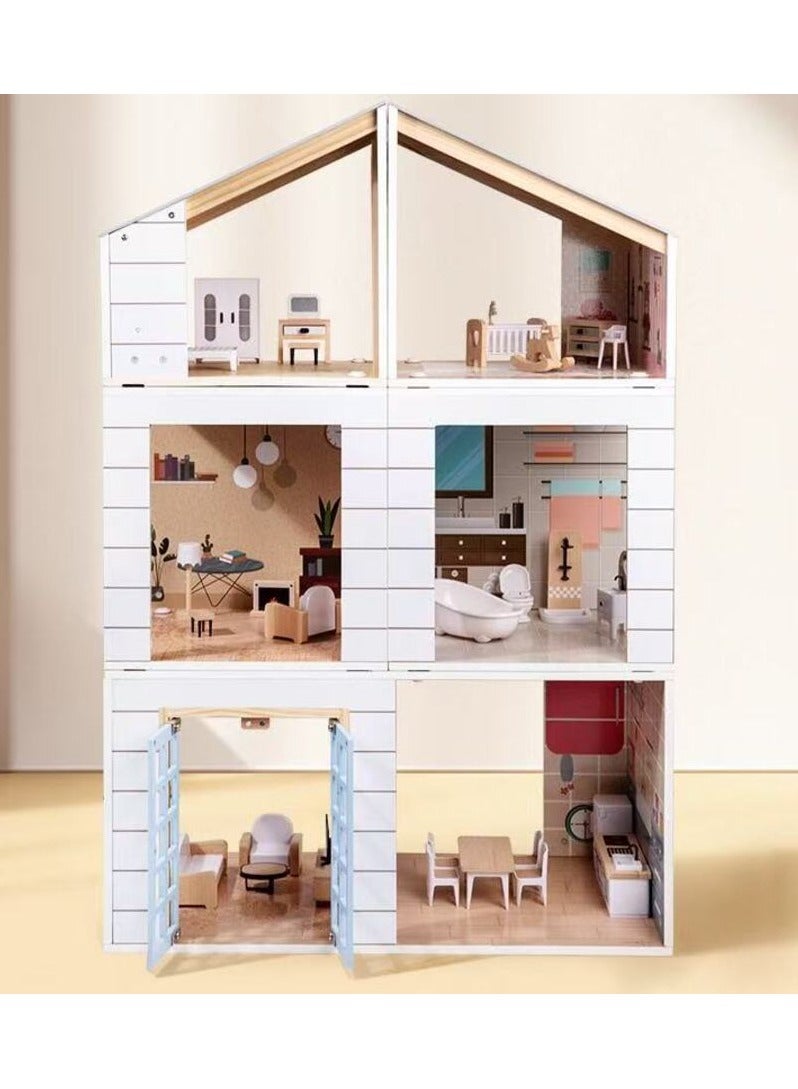 Factory Price Wooden Dollhouse – Large 3-Story Wooden Playset for Boys, Girls & Toddlers – 89 x 50 x 50 cm – Pretend Play Gift Set - Image 2