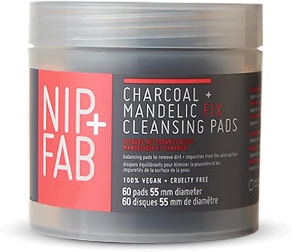 NIP+FAB Nip Fab Charcoal and Mandelic Acid Fix Daily Cleansing Face Pad with Witch Hazel and Lotus Flower Extract for Refining Minimizing Pores Oil Control 60 Facial Pads - Image 1