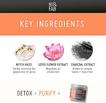 NIP+FAB Nip Fab Charcoal and Mandelic Acid Fix Daily Cleansing Face Pad with Witch Hazel and Lotus Flower Extract for Refining Minimizing Pores Oil Control 60 Facial Pads - Image 4