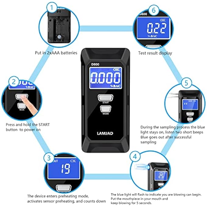 rayihni Breathalyzers Breath r Portable Alcohol BAC Professional Personal Alcohols Fast Accurate Results of Blood Content r Digital LCD r 10 Nozzles Display Breathalysers - Image 2