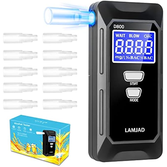 rayihni Breathalyzers Breath r Portable Alcohol BAC Professional Personal Alcohols Fast Accurate Results of Blood Content r Digital LCD r 10 Nozzles Display Breathalysers - Image 1