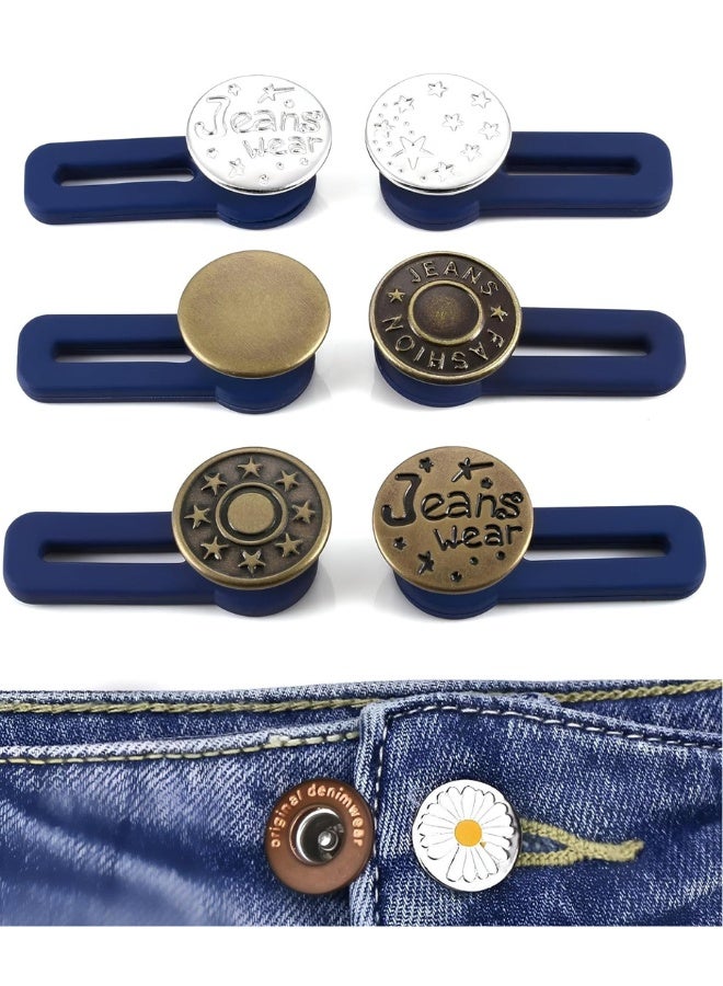 أزرار معدنية لتوسيع البنطلونات والتنانير - مشابك قابلة للتعديل لحزام الخصر، مناسبة للجينز والبنطلونات والتنانير، سهلة الارتداء للرجال والنساء - عبوة من 6 قطع - Image 1
