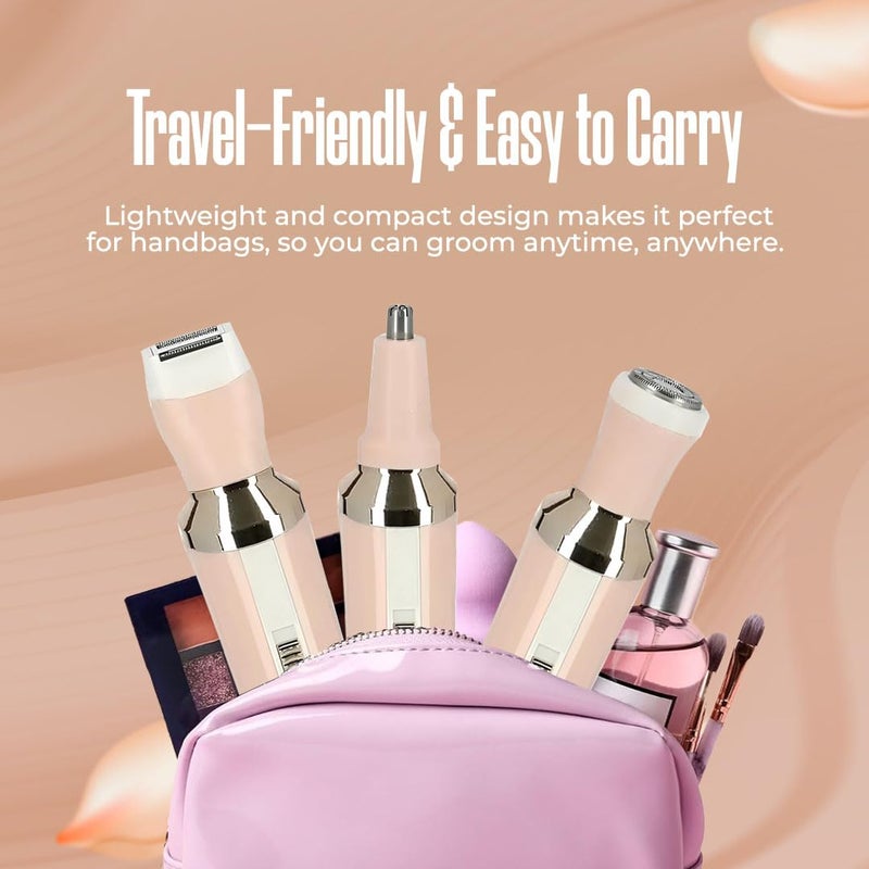 Concepta Hair Removal Machine 4 in 1 | Facial Shaver, Eyebrow Trimmer, Bikini Trimmer & Body Shaver | Hair Removal Machine for Women | Travel-Friendly Grooming Kit (Pink) - Image 4