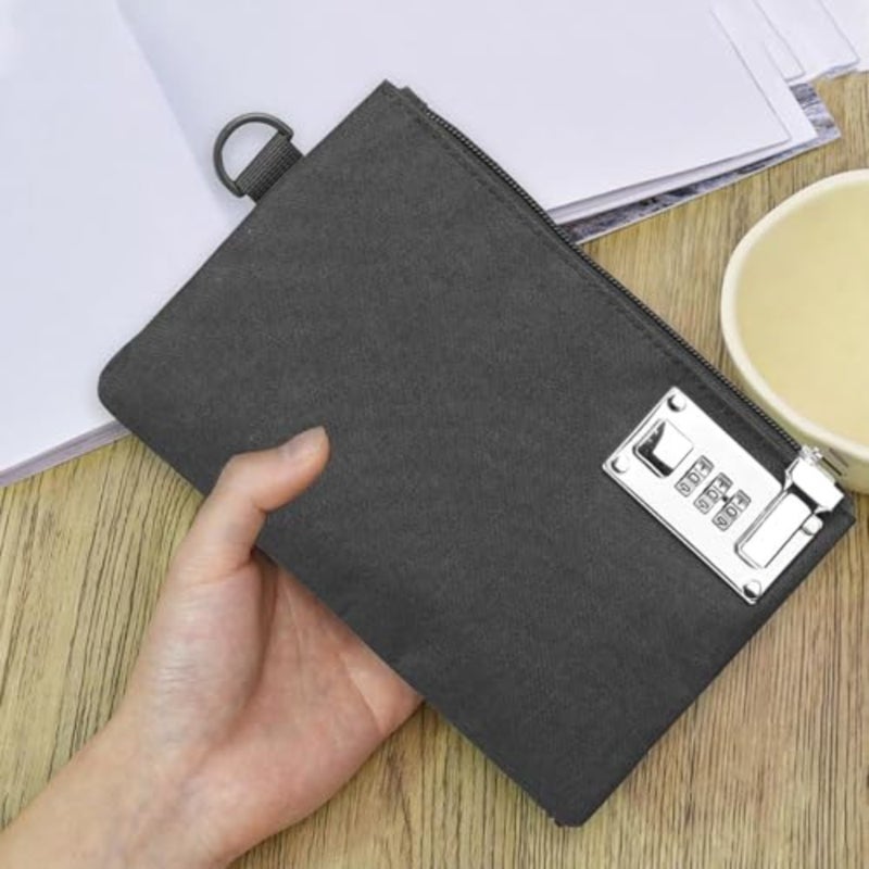 Travel and home storage security bag: durable black nylon lockable money bag with zipper and lock for coins, cash, jewelry, passports, credit cards, and medicines - Image 3