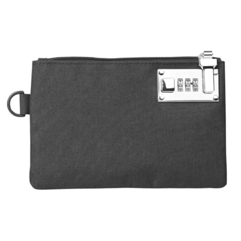 Travel and home storage security bag: durable black nylon lockable money bag with zipper and lock for coins, cash, jewelry, passports, credit cards, and medicines - Image 1