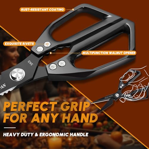 Huusk Kitchen Shears Set, Heavy Duty Poultry Shears, Japanese Kitchen Scissors for Meat, Chicken Bones, and Turkey - Image 4