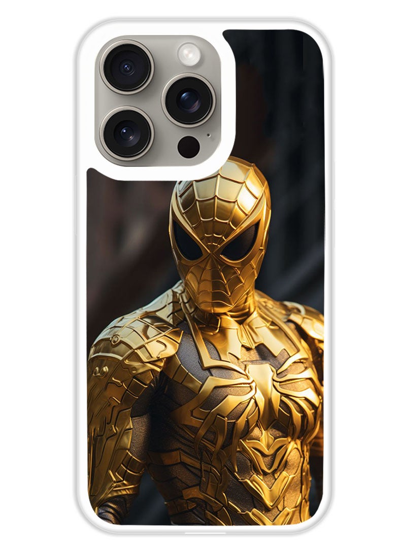 Theodor Protective Case Cover For APPLE IPHONE 15 Pro Spider Man Golden (White Bumper) - Image 1