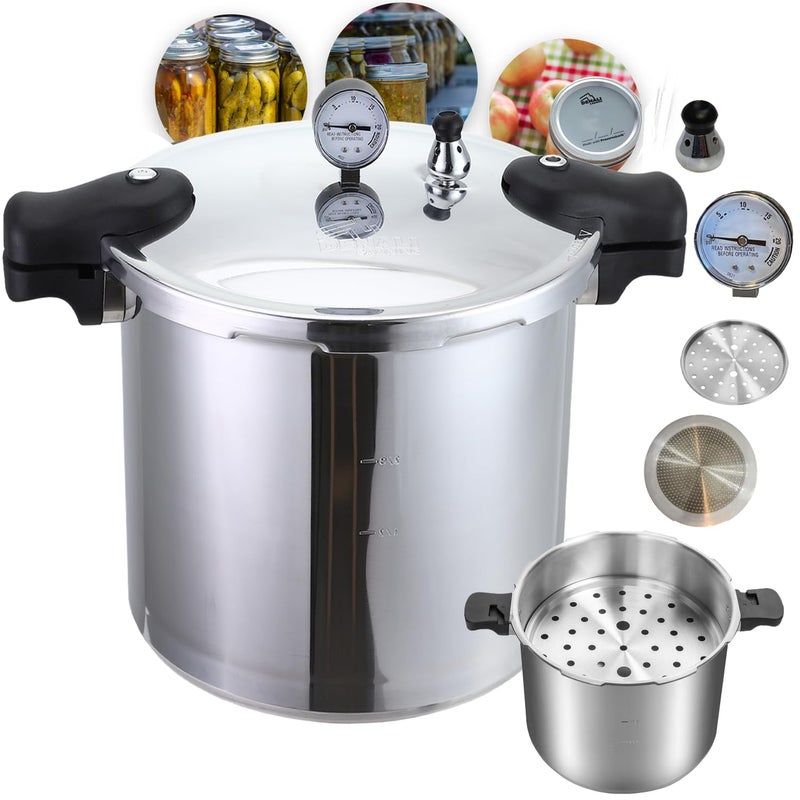 Denali Canning Denali Canning TANKER 23 Quart Pressure Canner  Cooker  Induction Compatible  Pressure Gauge  Pressure Regulator  Aluminum  Stainless Steel  Denali is a USA Company 