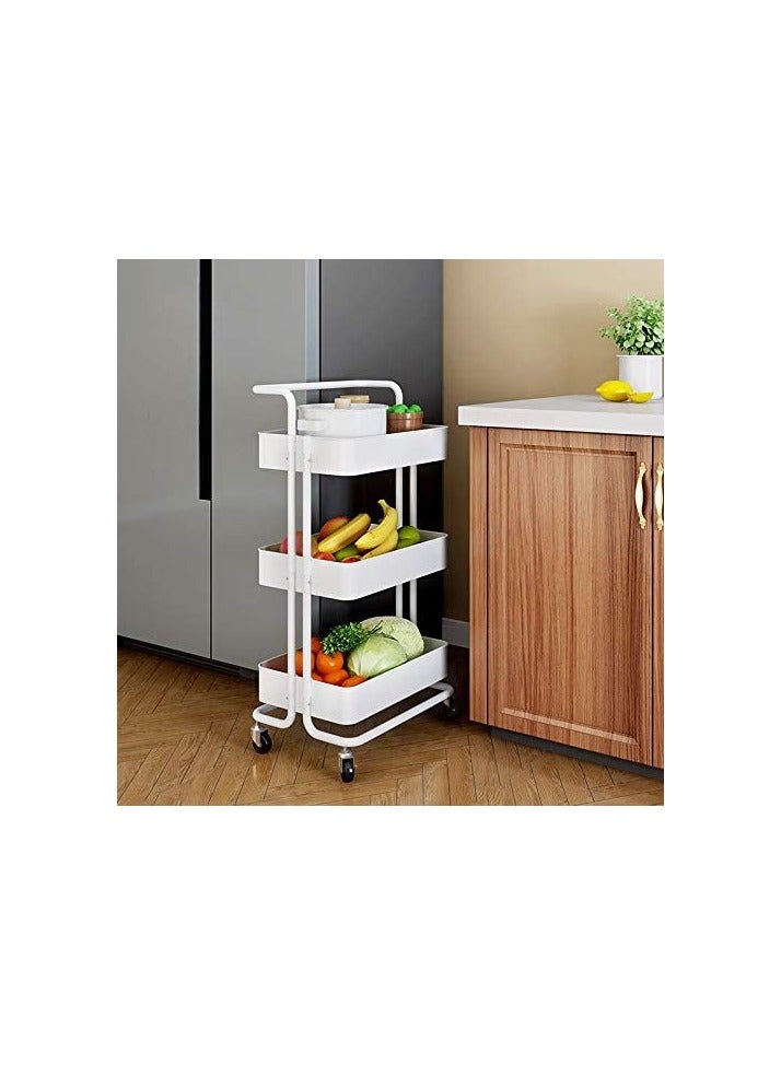 بلومنغ تايم عربة أدوات دوارة بثلاث طبقات، عربات تنظيم تخزين وأرفف، عربة تخزين متعددة الوظائف، بكرة حرفية بعجلات قابلة للقفل، سهلة التركيب للحمام والمطبخ والمكتب - Image 2