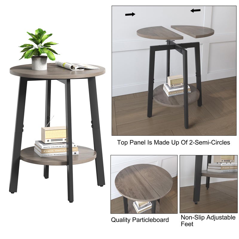 sthmec Side Table Set of 2, Small Round End Table with Storage Shelf for Small Space, 2-Tier Bedside Table Sofa Couch Table, Nighstands Set of 2 Accent Table for Living Room, Bedroom, Grey - Image 5