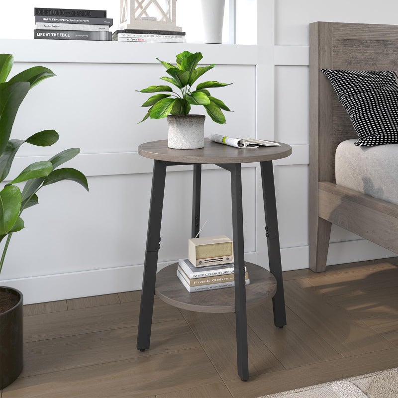 sthmec Side Table Set of 2, Small Round End Table with Storage Shelf for Small Space, 2-Tier Bedside Table Sofa Couch Table, Nighstands Set of 2 Accent Table for Living Room, Bedroom, Grey - Image 2