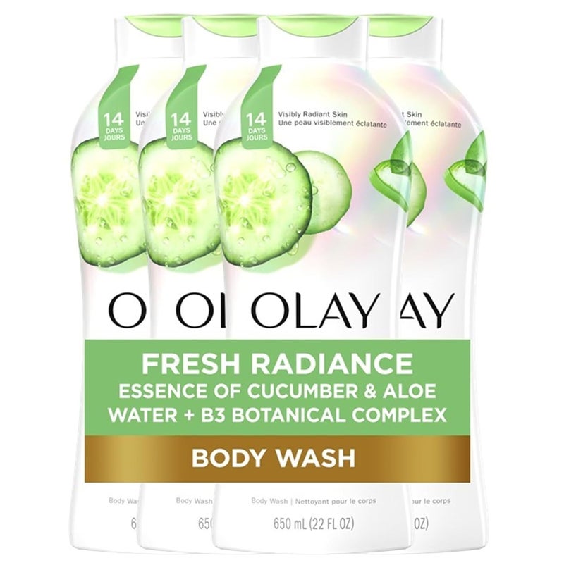 Olay Fresh Radiance Body Wash Restores Hydration Vitamin B3 Botanical Complex Formulated for All Skin Types Cucumber and Aloe Water Scent 22 fl oz Pack of 4