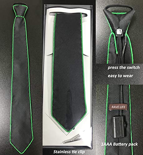 SATUMIKO Burning Man Light Up Fanny Ties Novelty Necktie For Men LED Light Up Ties Costume Accessory (Green-Micro Solid Tie) - Image 5