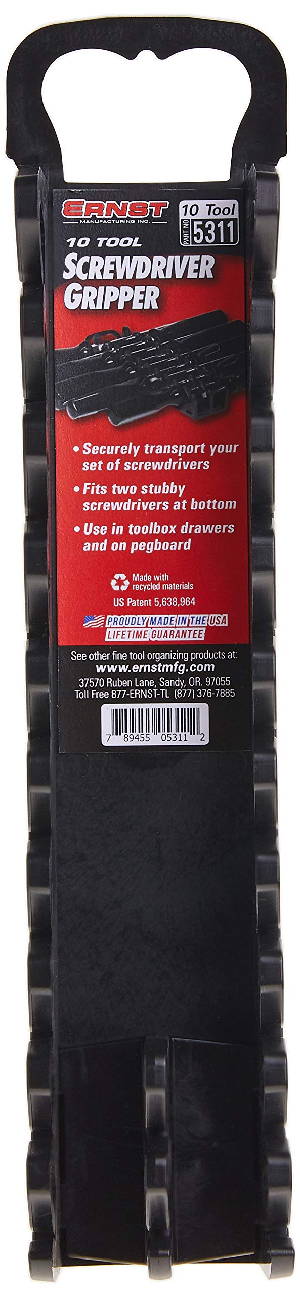Ernst Manufacturing 10-Tool Screwdriver Gripper - Screwdriver Holder in Vibrant Black (Model 5311) for Portable or Pegboard Storage of Screwdriver Set - Image 5