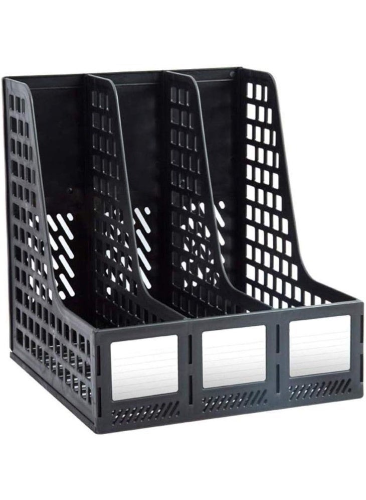 ADAK Desktop File Organizer, 3 Compartment Plastic, Magazine, Book and Stationery Holder, Cabinet Document Tray Organizer, Detachable Design, Tiered Shelf, Office Storage (Assorted Color) (3 Compartment) - Image 1