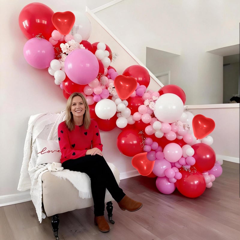 Froova Valentines Day Balloon Arch Kit Pink Red Balloons Garland Red Pink Heart Shaped Latex Party Balloon for Women Anniversary Sweet Valentine Day Romantic Decorations Special Night Party - Image 5