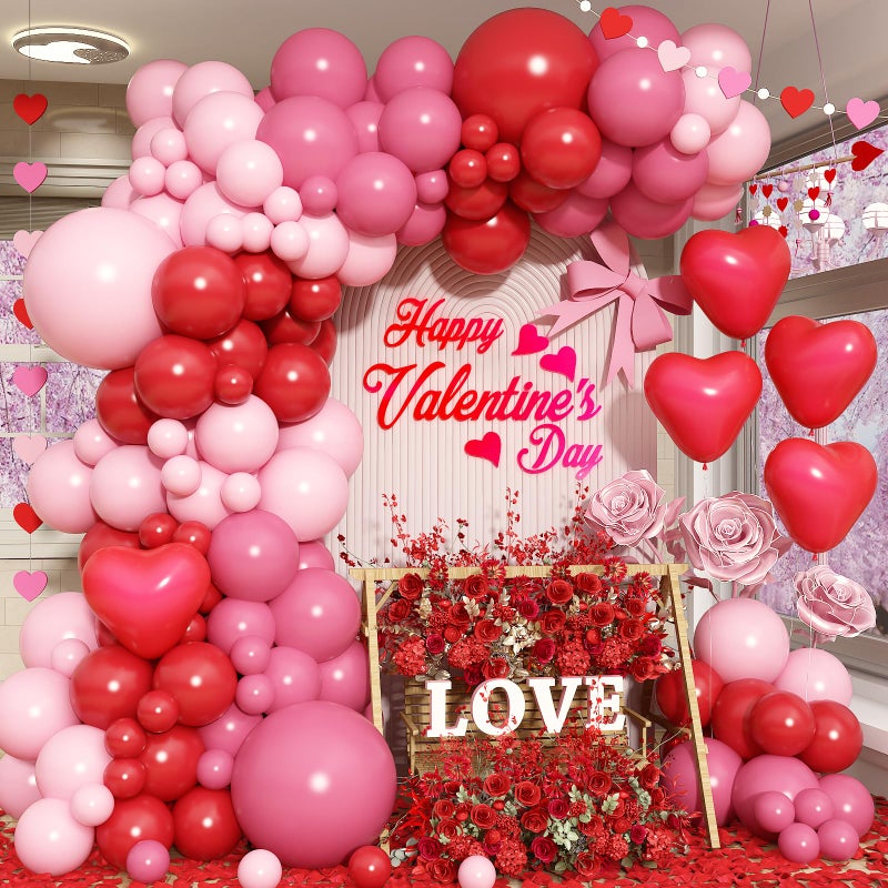 Froova Valentines Day Balloon Arch Kit Pink Red Balloons Garland Red Pink Heart Shaped Latex Party Balloon for Women Anniversary Sweet Valentine Day Romantic Decorations Special Night Party - Image 1