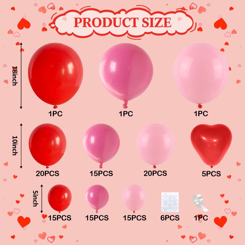 Froova Valentines Day Balloon Arch Kit Pink Red Balloons Garland Red Pink Heart Shaped Latex Party Balloon for Women Anniversary Sweet Valentine Day Romantic Decorations Special Night Party - Image 2