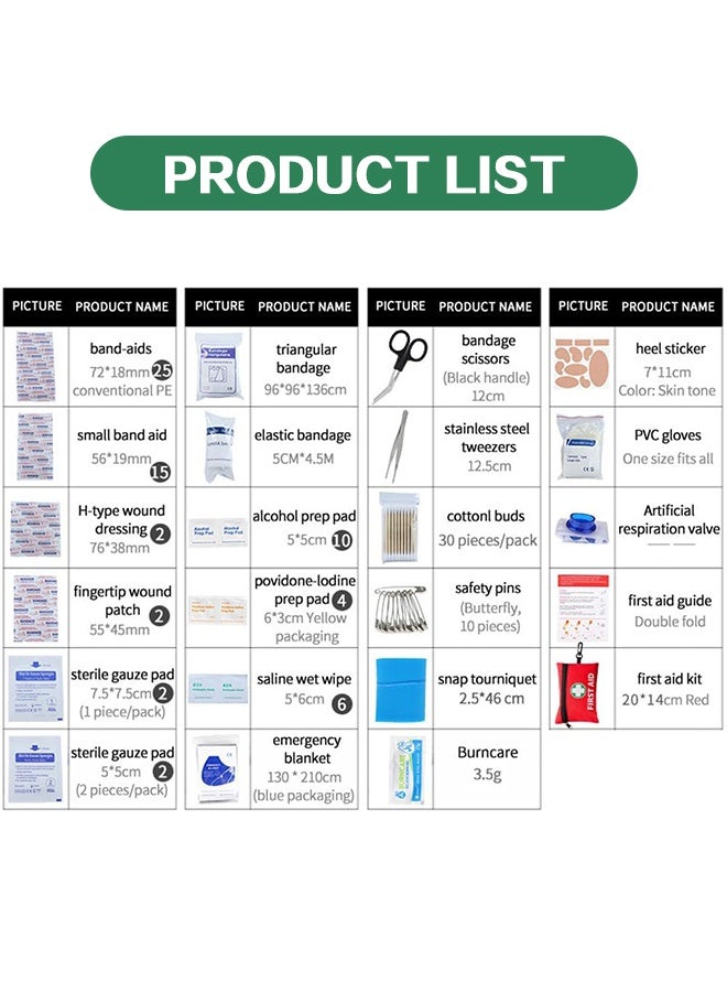 مجموعة إسعافات أولية مكونة من 132 قطعة للمنزل/العمل، ومجموعات نجاة للتخييم، ومجموعة إسعافات أولية صغيرة للسفر، ومعدات تخييم، ومجموعات صغيرة للسيارة، وحزمة نجاة للطوارئ في الهواء الطلق - Image 4