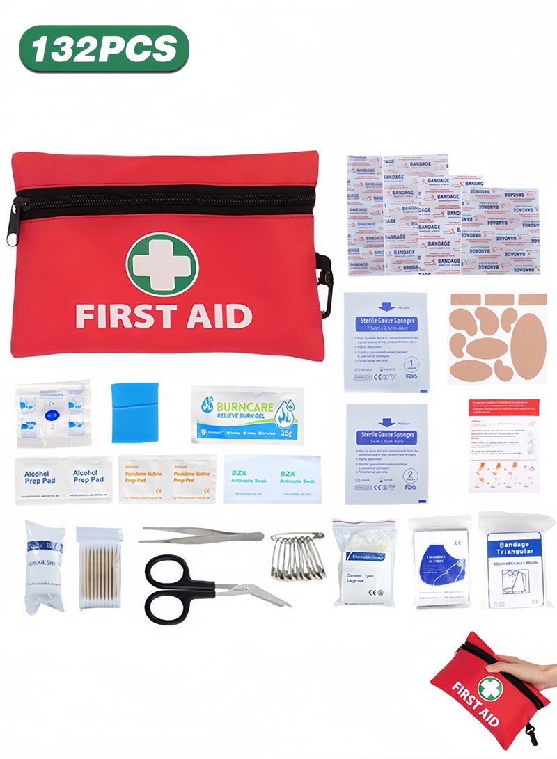 مجموعة إسعافات أولية مكونة من 132 قطعة للمنزل/العمل، ومجموعات نجاة للتخييم، ومجموعة إسعافات أولية صغيرة للسفر، ومعدات تخييم، ومجموعات صغيرة للسيارة، وحزمة نجاة للطوارئ في الهواء الطلق - Image 1