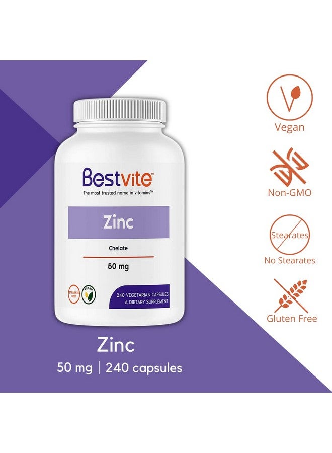 BESTVITE Zinc Chelate 50Mg (240 Vegetarian Capsules) No Stearates No Dicalcium Phosphate Vegan Non Gmo Gluten Free - Image 3