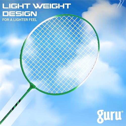 GURU Twin-50 Green Heavy Duty Steel Badminton Rackets Set of 2 with Cover - Image 3