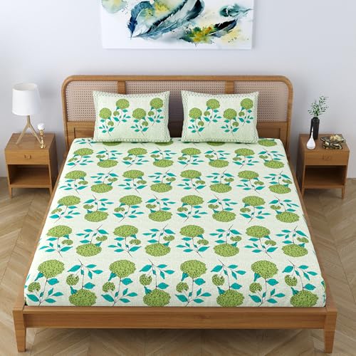 Colorish Cotton Blend Jaipur Printed Super King Size Double Bedsheet with 2 Pillow Covers, Traditional Floral Design, Floral Green - Image 5