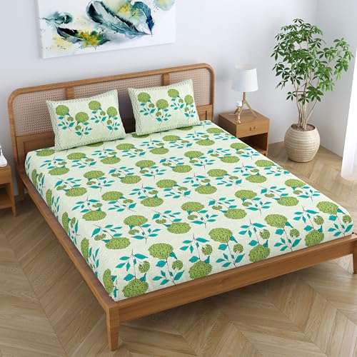 Colorish Cotton Blend Jaipur Printed Super King Size Double Bedsheet with 2 Pillow Covers, Traditional Floral Design, Floral Green - Image 4