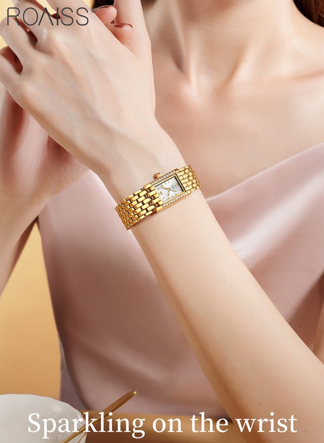 رويس ساعة كوارتز ذهبية بسيطة للنساء، شاشة عرض تناظرية، قرص مستطيل مزين بأحجار الراين، ساعة يد أنيقة رفيعة للغاية ومقاومة للماء، هدية للسيدات - Image 2