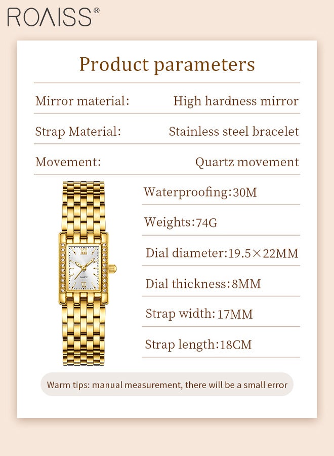 رويس ساعة كوارتز ذهبية بسيطة للنساء، شاشة عرض تناظرية، قرص مستطيل مزين بأحجار الراين، ساعة يد أنيقة رفيعة للغاية ومقاومة للماء، هدية للسيدات - Image 4