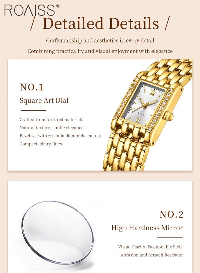 رويس ساعة كوارتز ذهبية بسيطة للنساء، شاشة عرض تناظرية، قرص مستطيل مزين بأحجار الراين، ساعة يد أنيقة رفيعة للغاية ومقاومة للماء، هدية للسيدات - Image 5