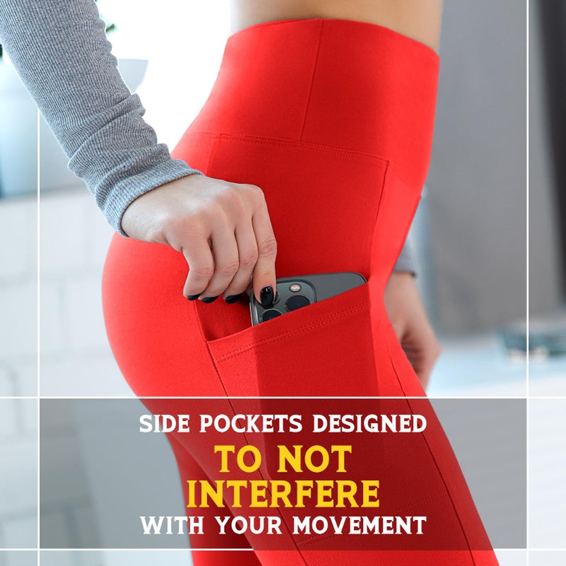 Walifrey Leggings with Pockets for Women, High Waisted Buttery Soft Womens Leggings for Gym Yoga Workout (Red LXL) - Image 5