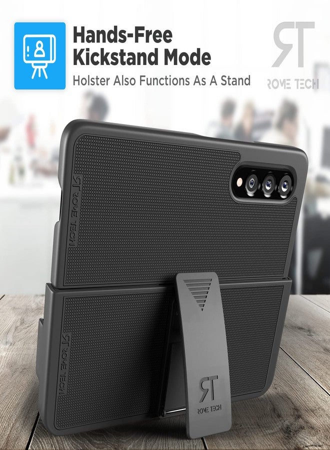 ROME TECH Designed for Samsung Galaxy Z Fold3 5G Case with Belt Clip Holster - Kickstand Cover Phone Case - Black - Image 4