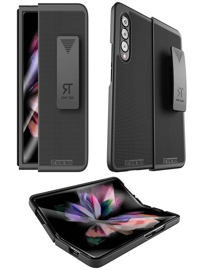 ROME TECH Designed for Samsung Galaxy Z Fold3 5G Case with Belt Clip Holster - Kickstand Cover Phone Case - Black - Image 1