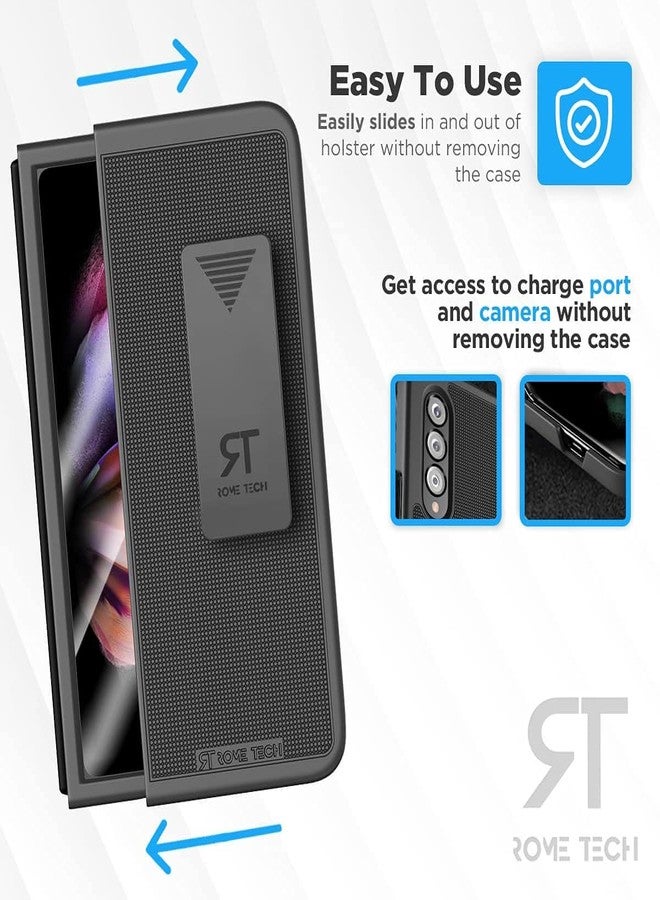 ROME TECH Designed for Samsung Galaxy Z Fold3 5G Case with Belt Clip Holster - Kickstand Cover Phone Case - Black - Image 5