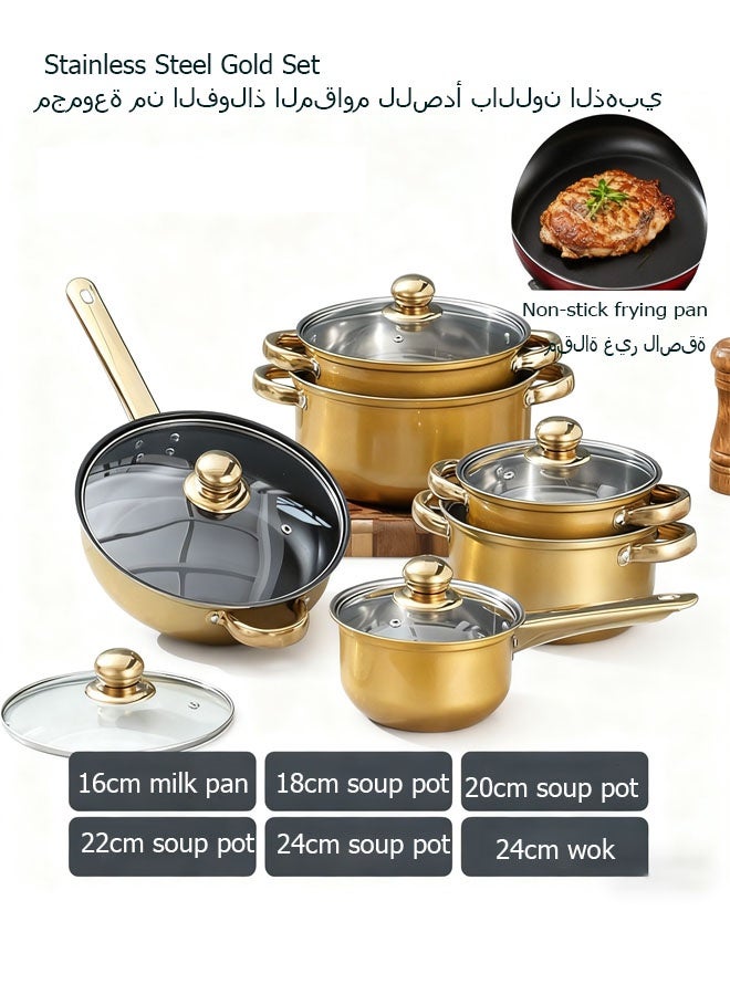 Bukela New 12pcs Stainless Steel Non-Stick Pot Set, Frying Pan, Saucepan, Saucepan With Lid, Stylish And Durable Kitchen Utensils Available In Multiple Colors, Suitable For Garden Camping Induction Cookers, Restaurant, Valentine'S Day, Mother'S Day Gifts. - Image 1