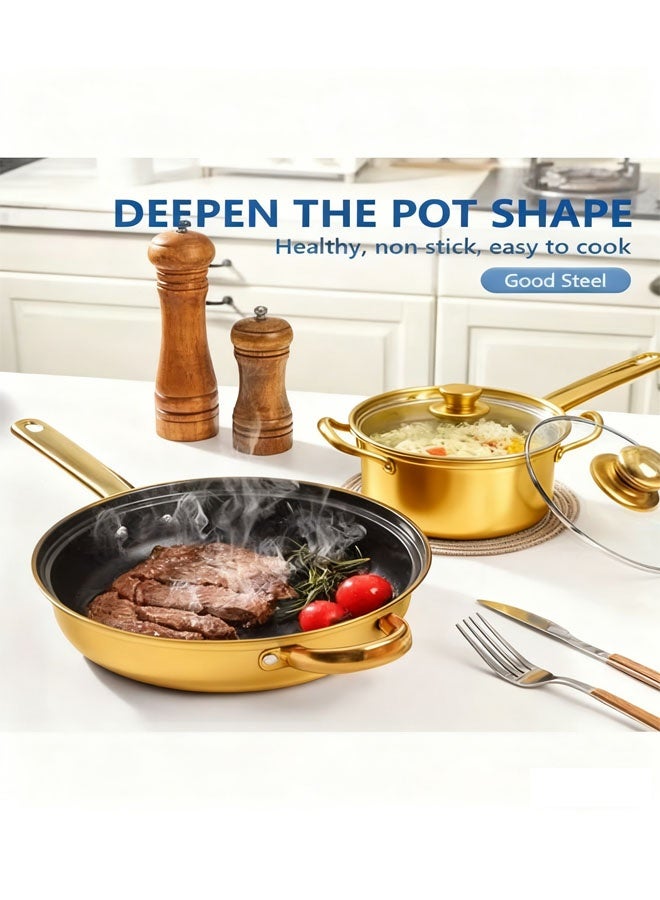 Bukela New 12pcs Stainless Steel Non-Stick Pot Set, Frying Pan, Saucepan, Saucepan With Lid, Stylish And Durable Kitchen Utensils Available In Multiple Colors, Suitable For Garden Camping Induction Cookers, Restaurant, Valentine'S Day, Mother'S Day Gifts. - Image 5