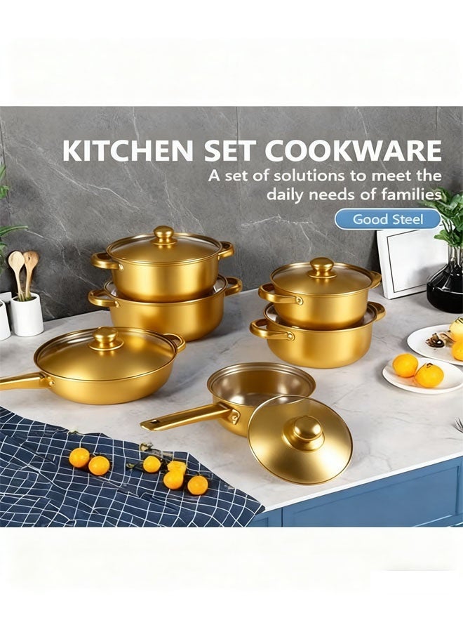 Bukela New 12pcs Stainless Steel Non-Stick Pot Set, Frying Pan, Saucepan, Saucepan With Lid, Stylish And Durable Kitchen Utensils Available In Multiple Colors, Suitable For Garden Camping Induction Cookers, Restaurant, Valentine'S Day, Mother'S Day Gifts. - Image 3