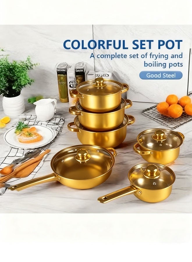 Bukela New 12pcs Stainless Steel Non-Stick Pot Set, Frying Pan, Saucepan, Saucepan With Lid, Stylish And Durable Kitchen Utensils Available In Multiple Colors, Suitable For Garden Camping Induction Cookers, Restaurant, Valentine'S Day, Mother'S Day Gifts. - Image 2