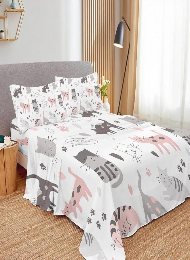 soxuding Kids Bedding Cartoon Cat Full Sheet Sets, Soft and Breathable Microfiber Cat Animal,1 Fitted Sheet 1 Flat Sheet and 2 Pillowcases - Image 1