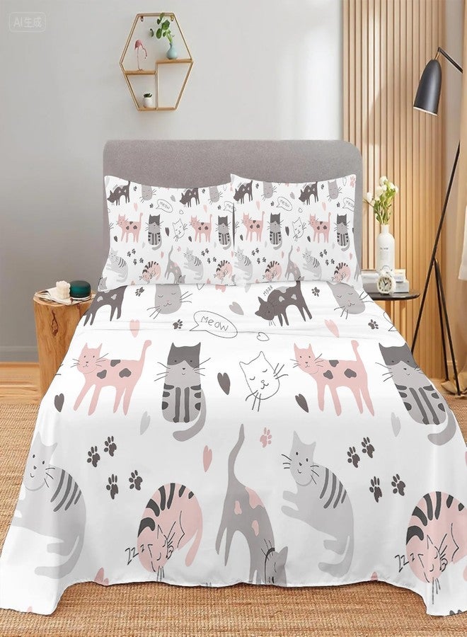 soxuding Kids Bedding Cartoon Cat Full Sheet Sets, Soft and Breathable Microfiber Cat Animal,1 Fitted Sheet 1 Flat Sheet and 2 Pillowcases - Image 2