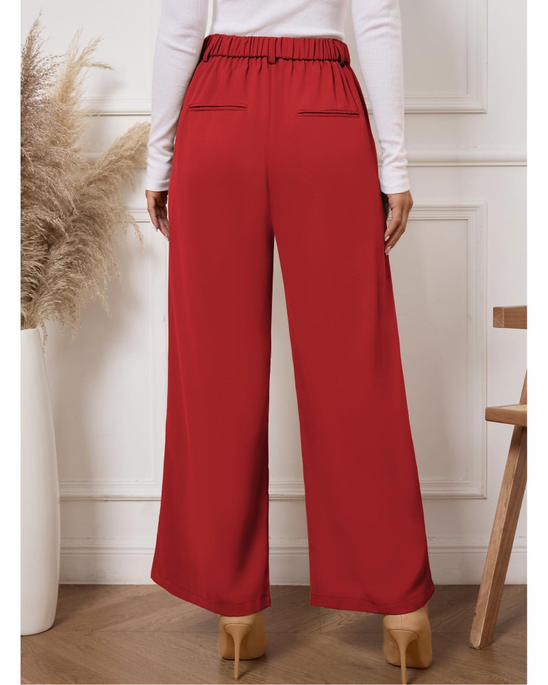 GRAPENT Work Pants Wide Leg Pants for Women Dressy Flowy Pants Women Pleated Trousers Slacks Red Pants Womens Business Casual Outfits Old Money Color Petite True Red Size Large Size 12 Size 14 - Image 2